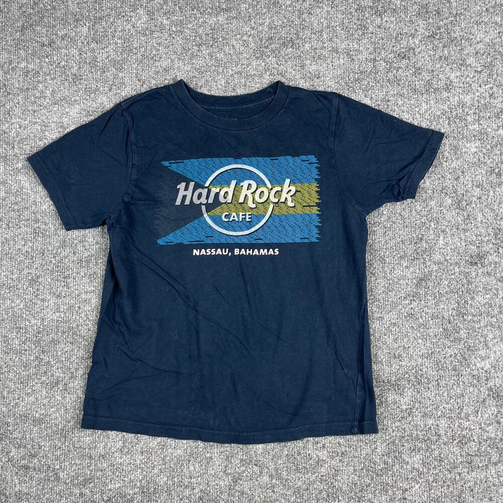 Hard Rock Cafe T Shirt Kids Size M Navy Nassau Bahamas Graphic Logo Short Sleeve